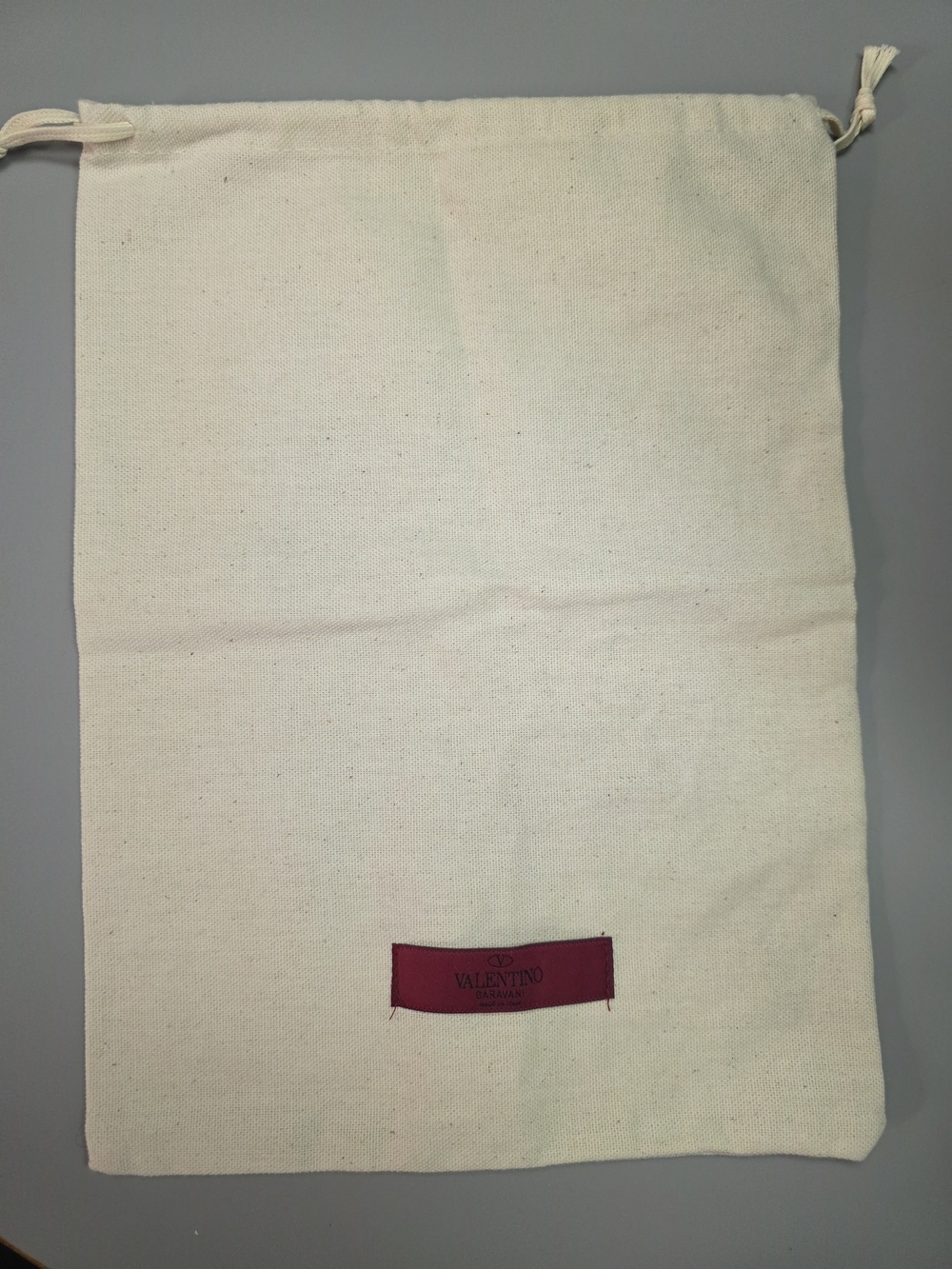 Valentino Cream Drawstring Dust Bag with Red Logo Patch